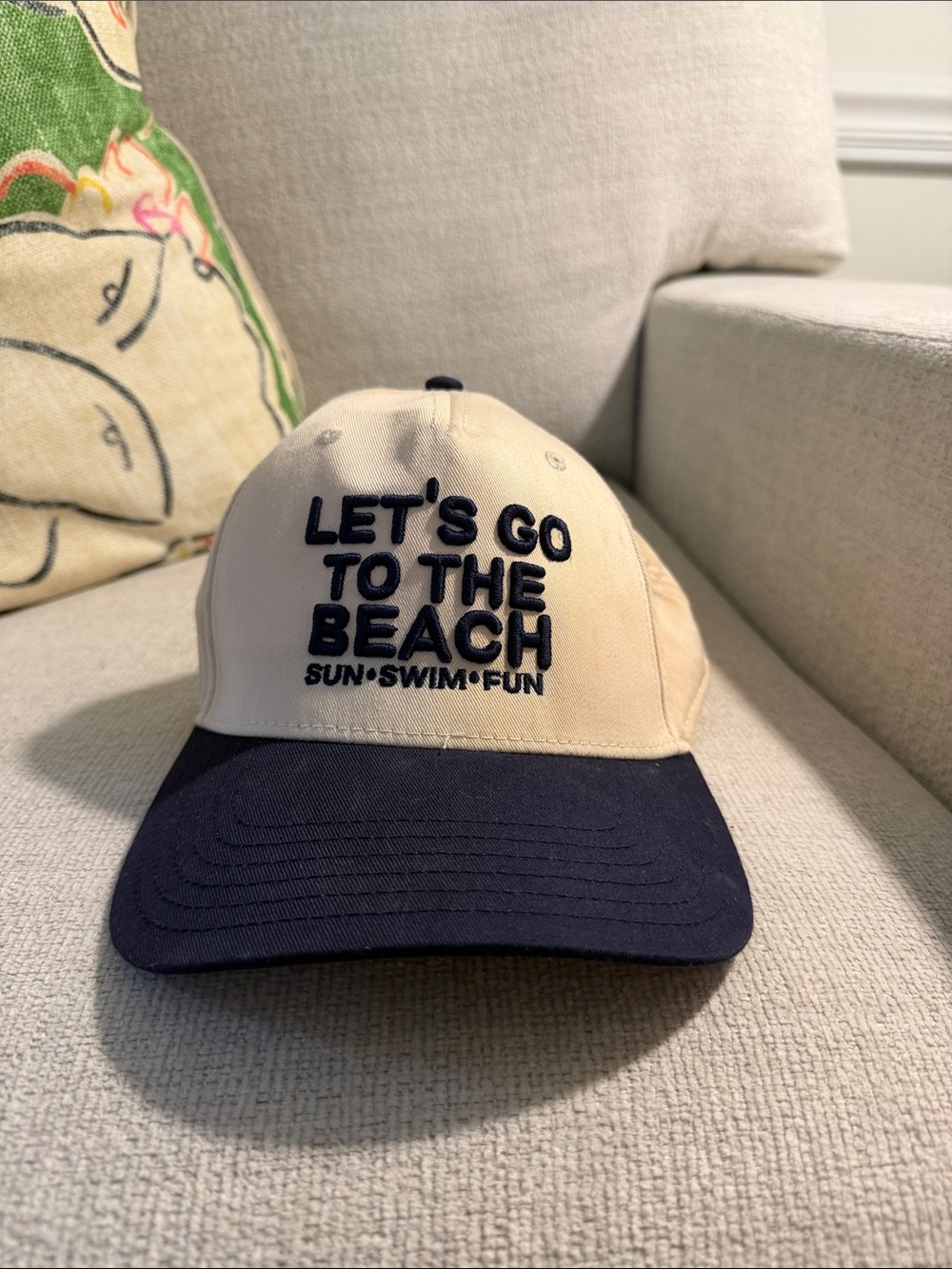 LET'S GO TO THE BEACH Two-Tone Baseball Cap - Navy/Beige
